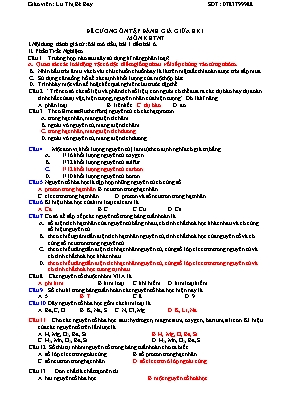 Đề cương ôn tập đánh giá giữa học kì I môn Khoa học tự nhiên 7 sách Cánh Diều - Lư Thị Bé Bay (Có đá